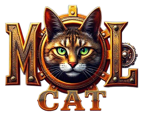 logo depicting a cat's head centered within the letter O of the word MOLCAT